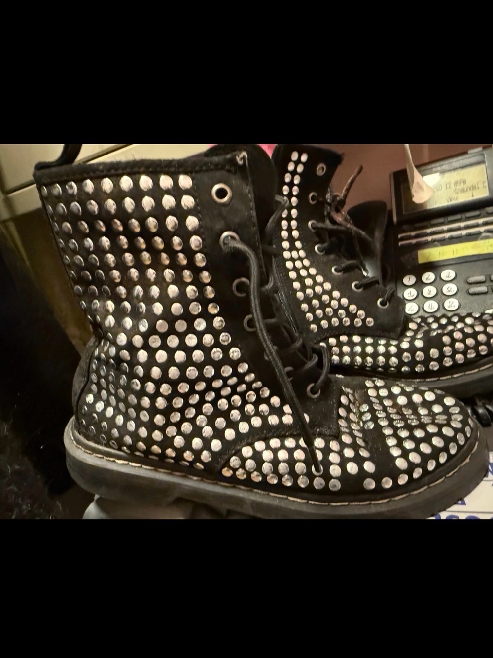 Black Studded Lace-Up Combat Boots